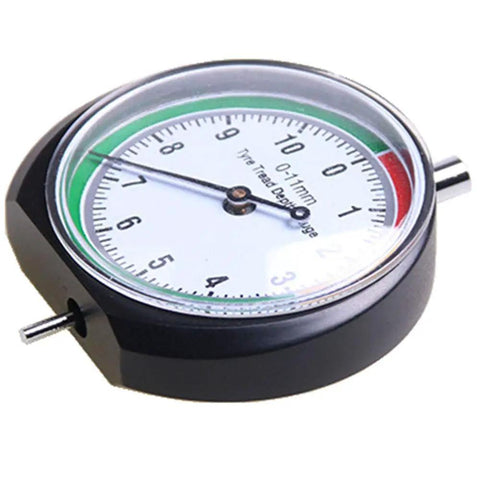 Slick Stainless Steel Tire Tread Depth Gauge Delivering Dead On Accuracy For Quick Rubber Wear Checks Pro Level Measurement Tool close-up of dial face