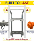 Heavy Duty Ladder Stabilizer for Safer Roof Access and Gutter Protection fits most ladders, shown with locking pins and non-marring tips.