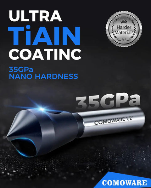 Top Notch M35 High Speed Steel Countersink Bits 1/2 Inch Shank with TiAIN Coating showcasing 90 degree chamfer drill tip.