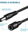 2 Pack 10 Foot DC Power Extension Cables 5.5mm x 2.1mm Heavy Duty 12V Extension Lead, strong metal connectors, durable design
