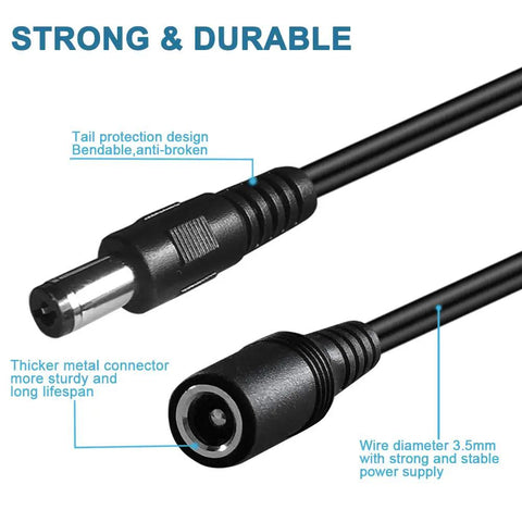 2 Pack 10 Foot DC Power Extension Cables 5.5mm x 2.1mm Heavy Duty 12V Extension Lead, strong metal connectors, durable design