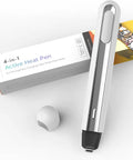 Your Go To 4 In 1 Mini Heat Press Kit With 3 Second Fast Heating, compact white heat pen and packaging on white background