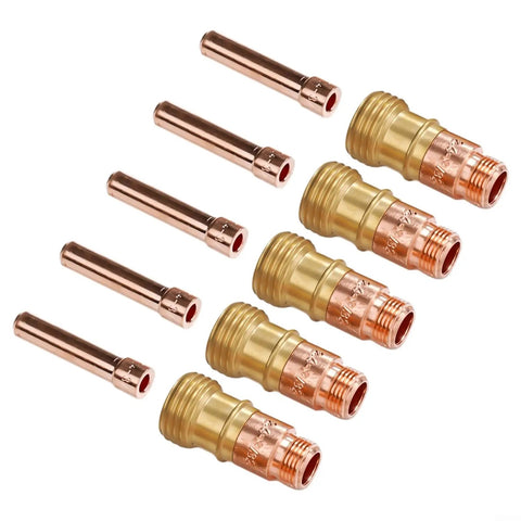 Pro Grade 10 Piece TIG Gas Lens Kit For WP-17 WP-18 WP-26 Welding Torch Includes 3/32 Inch Collets And Five Gas Lenses All-In-One Set
