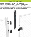 Heavy Duty Magnetic Fence Latch For Backyard Chain Link Gates features mounting details on round posts and shim kit for proper fit.