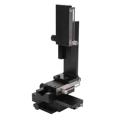 Manual XYZ Translation Stage 40 x 90mm Linear Stage for Precision Alignment in Optical Equipment shown in aluminum body