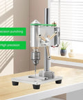 Tiny Benchtop Drill Press Precision Watch Repair Tool with adjustable speed, compact aluminum design for home use.