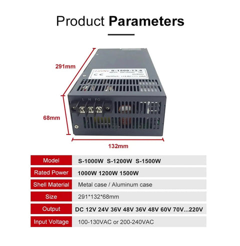 Beefy 1200W AC DC Power Supply for CNC CCTV Cameras and LED Lighting 60V Output Wide Range 12V to 110V Switch Mode Inverter