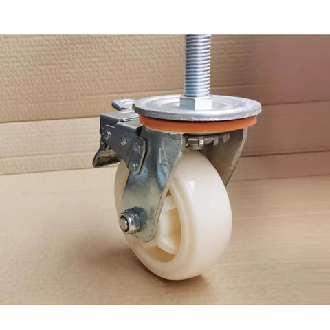 Heavy Duty Nylon Swivel Casters With Locking Brake Ridiculously Durable 4 Pack Rolling Wheels For Carts And Furniture showing M20 threaded stem and brake.