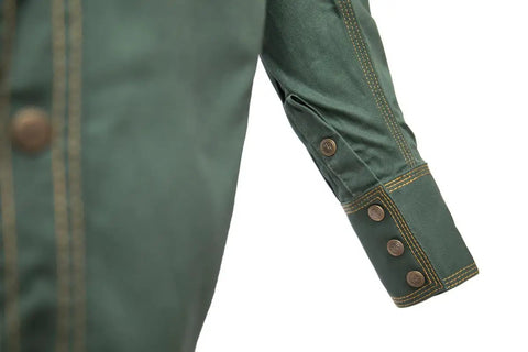 Detail of cuff on Grind-Ready Lightweight Western Style Welding Shirt With Triple-Stitched Durability, Relaxed Fit, Army Green, XL
