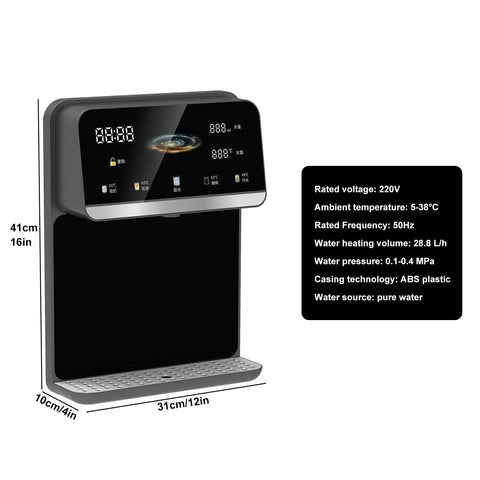 Wall Mounted Instant Hot And Cold Water Dispenser with Touch Screen, dual temperature control, quick heat, black and silver
