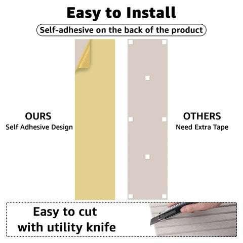 Self Adhesive Soundproof Acoustic Wall Panels For Room Treatment Game Changing Noise Absorbing Foam Tiles To Knock Out Echoes And Smooth Out Reverb With Zero Sweat Peel And Stick Install Camel Color 10 Pack installation comparison of easy to cut and self-adhesive design.