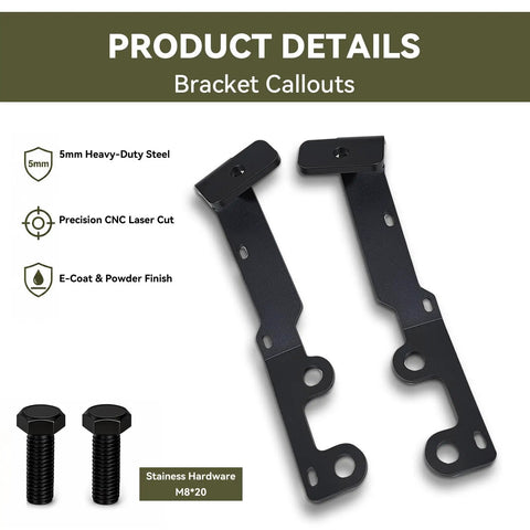 Heavy Duty Hole Free Ditch Light Brackets For 2024 2026 Toyota Tacoma And 2022 Plus Tundra With 2025 Plus 4Runner Hood Mount Led Pods featuring CNC laser cut steel.