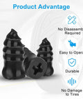 Two-Size Tire Plug Kit With Screw-In Plugs And Driver, self-sealing tubeless tire plugs shown with product advantages