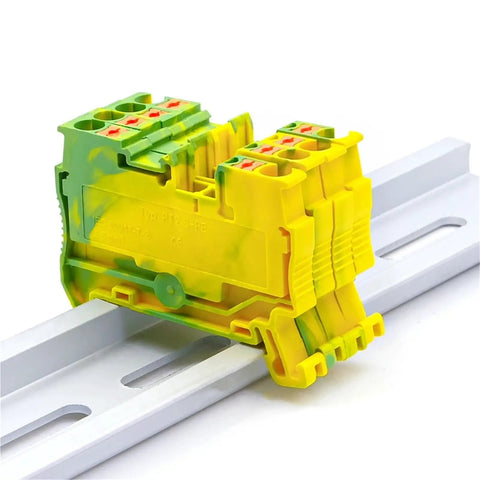 10 Pack Grounding Terminal Block 2.5mm2 DIN Rail With Compact Spring Clamp For Easy Install Rock Solid Wiring And Safe Grounding Across Projects For Control Panels And Industrial Setups.