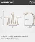 Diagram of Dope Brushed Nickel 4 Inch Centerset Bathroom Faucet With Two Handles And Three Hole Vanity Sink Faucet Featuring Push And Seal Drain TiteSeal Technology WaterSense Certified, showing dimensions and design features.
