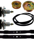 Premium 42 Inch Deck Kit Slick Replacement Set For Lawn Riders Featuring Heavy Duty Belts Razor Edge Blades And Bulletproof Spindles includes spindles and blades.