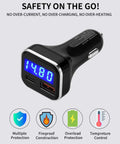 Game Changer Hella Fast Dual Port 30W Usb C Car Charger With Built In Led Voltage Meter And Real Time Battery Monitor, Pd And Qc 3.0 Adapter showing voltage display and safety features.