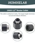 Half Inch Router Collet Replacement For Hitachi Routers Self Releasing Design Fits 1617 1617EVS multiple angles