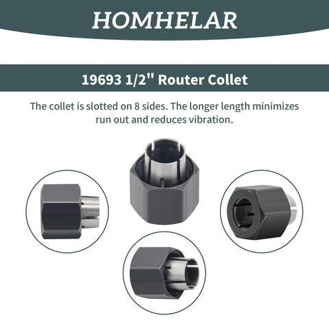 Half Inch Router Collet Replacement For Hitachi Routers Self Releasing Design Fits 1617 1617EVS multiple angles
