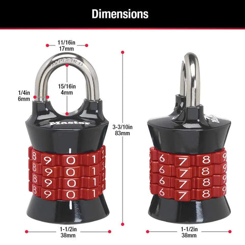 Set Your Own Four Digit Combination Lock For Gym And School Lockers Indoor Padlock With Zinc Body And Easy Recall, dimensions shown