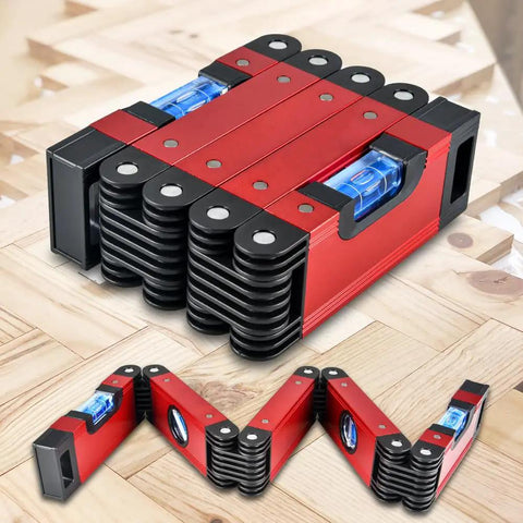 28 Inch Heavy Duty Folding Layout Level With Four Precision Bubble Vials Rock Solid Aluminum Frame Built Tough For Job Site Framing Multi Angle Hinge Snaps Flat For Dead Easy Storage And Quick Square Checks