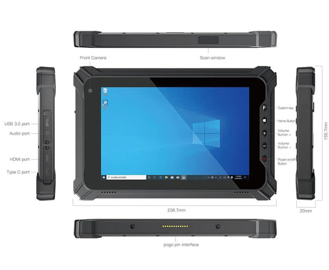 Ready To Roll 8 Inch Windows 11 Pro Tablet With Intel N5100 Processor And 8GB Ram Plus 128GB Storage For Rugged Outdoor Work. Tablet ports and layout.