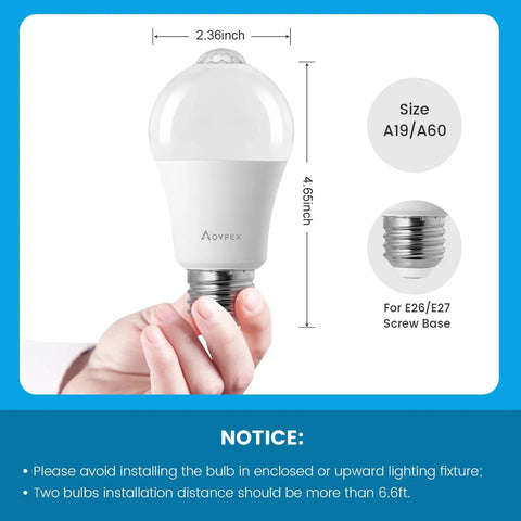 Motion Sensor LED Bulbs Dusk To Dawn 13W 100W Equivalent Auto On Security Lighting For Indoor Outdoor 5000K Cool White, 12Ft 18Ft Range, Stays On 30 Seconds, Two Pack, A19/A60 E26/E27 base