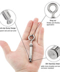 Hand holding 10 Pack M6 89mm Concrete Eye Bolts Stainless Steel Wall Eyebolts with close-up details of features and material.