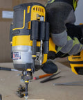 BitGripper V2 Side Mount Drill Bit Holder Pack Of Four with 3M adhesive on yellow drill showing grab-and-go access to bits