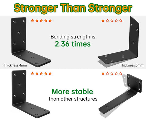 Beefy Heavy Duty 5x5 Inch L Bracket Set, 90 Degree Corner Brackets, showcasing thickness and stability comparison.