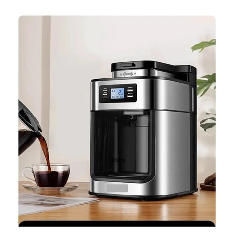 Hustle Ready Daily Grind 2In1 Automatic Coffee Grinder And Brewer Whole Bean Drip Machine, 12 cup metallic design brewing coffee.