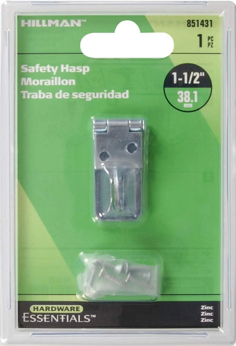 Heavy Duty Zinc Plated Steel Fixed Staple Safety Hasp With Fold Over Hinge For Locking Down Doors Gates Sheds And Toolboxes Padlock Ready in packaging with screws.