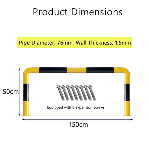 Beefed Up Heavy Duty Machine Guard Rail With U Shaped Barrier For Vehicle Impact Protection Floor Mounted Bolt On Bollard Yellow With Black Stripe Anti Collision Bar Reflective Steel Safety Guard For Indoor Outdoor Use product dimensions