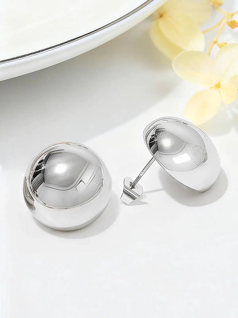 Half Ball Dome Stud Earrings For Women Silver Plated Button Jewelry Minimalist Chic Everyday Wear Turn Heads With Simple, Eye-Catching Style That Elevates Any Look. silver-plated 16 mm half-ball studs on white background