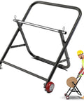 All Steel Cable Caddy With Wheels Foldable Wire Spool Rack Holder Portable Reel Caddy 100 Pound Capacity in use by worker
