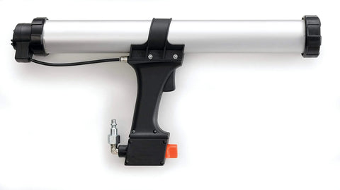 Caulking gun for Adhesive 760 UV SMP Sealant in 600 mL sausage pack, shown from the side, suitable for industrial, transportation, construction use.