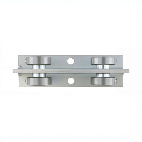 Sliding Door Hardware 100x30x29mm Heavy Duty Steel Trolley Assembly, front view, showing rollers and steel construction.