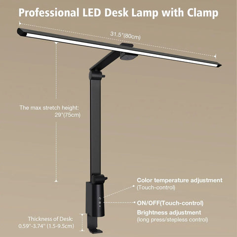Boss Grade Task Lamp Desk With Clamp For Home Office, 31.5 Inch LED Light Bar, CRI 95 Plus Eye Caring, Color Adjustable 2700K To 6500K, Stepless Dimming With Memory Function, 1200 Lumen Workbench Lighting
