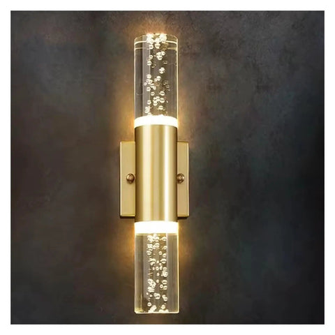 UHRLGHS Modern Bubble Crystal LED Wall Lamps Bathroom Dresser Living Room Bedroom d/Silver Wall Sconces Indoor Decor Lighting Lustres,Gold-Warm White mounted on dark wall.