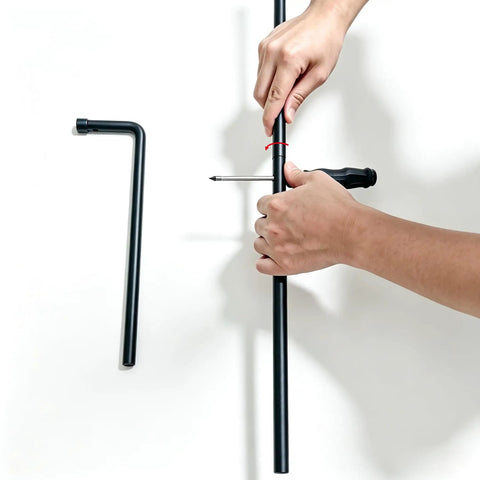 Qlvily 36" Heavy Duty Cane Bolt Gate Drop Rod being assembled with a screwdriver, demonstrating its solid steel construction.