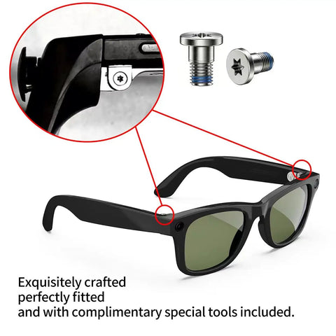 Straightup Replacement Screw Kit For Ray Ban Meta And Oakley Meta Smart Glasses Temple Hinge Repair Gen 1 Gen 2 Wayfarer Smart Shades Fix Loose Arms No Biggie Quick Swap close-up of screws and temple hinge detail.