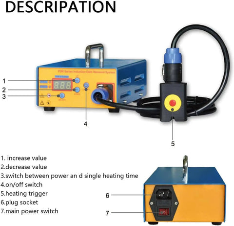 Electromagnetic Induction Auto Body Dent Repair Kit 1380W with control panel and power cord, ideal for cars and trucks.