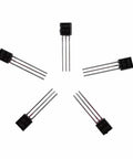 Transistors from Dope Transistor Assortment Kit 600 Pieces, 30 Values, TO-92 Pack displayed in circular arrangement.