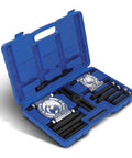 Awesome Heavy Duty 5 Ton Bearing Separator And Flywheel Gear Puller Kit For Auto Repair Pros And Do It Yourself Guys Who Want Rock Hard 45 Carbon Steel Power To Handle Stubborn Bearings Gears Pulleys And Steering Wheel Removal Tasks Efficiently, 12-piece kit in blue case