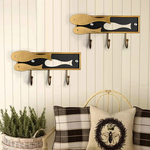 Top Notch Wall Mounted Coat Rack Heavy Duty Metal Wall Hooks Organizer Durable Entryway Storage For Clothes Hats Robes And Towels Slick Finish Built Tough For Daily Grind with fish-shaped arms