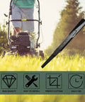Beefy 42 Inch Deck High Lift Mower Blades Replacement 2 Pack For 942-04308 942-04308A shown with a lawn and mower in background