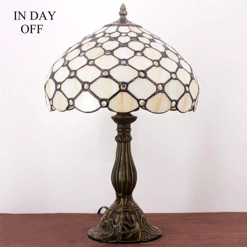 Cream Amber Stained Glass Bead Lampshade 12x6 Inch Replacement for Table Lamps Pendant Lights and Ceiling Fixtures, Tiffany Style Glass Shade With Cap, Shade Only