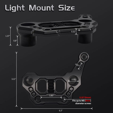 Dimensions diagram of Heavy Duty Black Aluminum Light Mounting Brackets for Jeep Wrangler JL JLU 4Xe and Gladiator JT