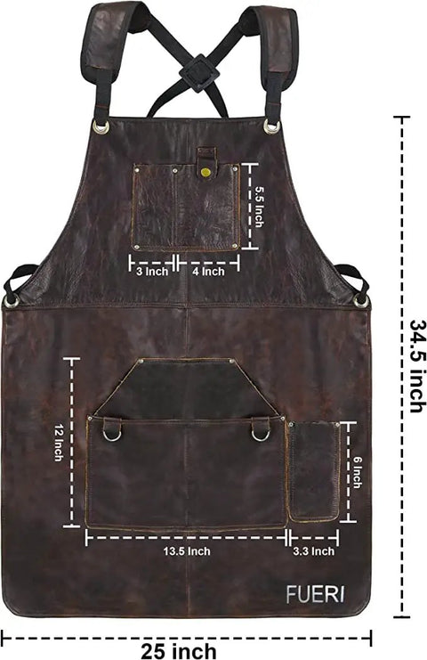 Leather Apron For Men And Women With 7 Pockets Adjustable Back Straps Kevlar Thread Stitching Heavy Duty Heat Resistant Welders Apron Waterproof Gear For Woodworking And DIY Projects