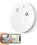 Visible Ceiling Mount Indoor WiFi Camera 1080P HD For Baby Pet Elderly Monitoring, round, shown with live video on smartphone